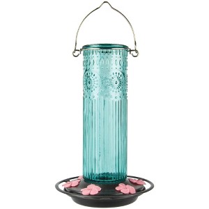 Nature's Way Bird Products Teal Antique Glass Hummingbird Glass Feeder 28oz - 1 of 4