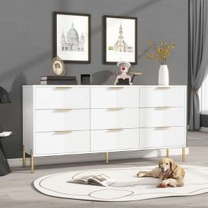 ORRD 9-Drawer White Dresser with Gold Pulls & Metal Feet – Modern Storage Cabinet for Hallway, Entryway & Living Room - 1 of 4