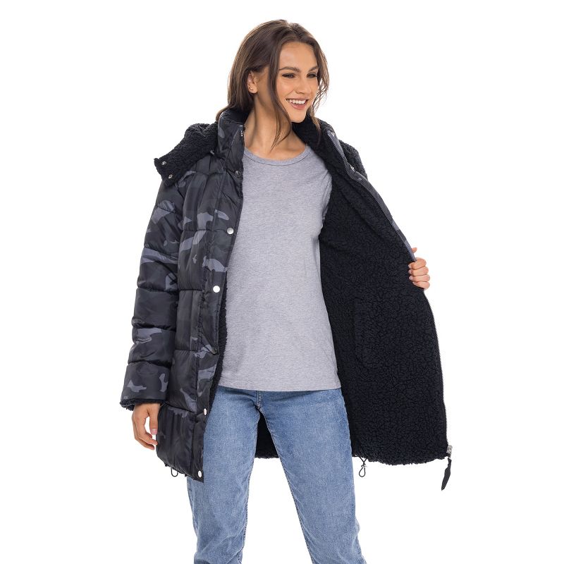 Women's Winter Puffer Jacket Coat Reversible to Soft Faux Fur - S.E.B. By SEBBY, 2 of 8