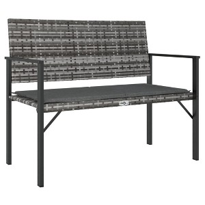 vidaXL 2-Seater Bench with Cushion in Gray, Made of PE/Poly Rattan with Coated Steel Frame, for &, w/ Dark Gray Seat Cushion - 1 of 4