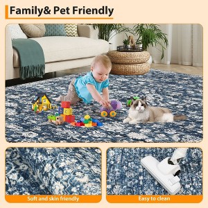 Large Area Rug 8x10 Living Room Carpet with Anti-Slip Backing, Low Pile Vintage Pearl Velvet Rug, Machine Washable Non-Shedding Soft Rug for Bedroom, - 1 of 4