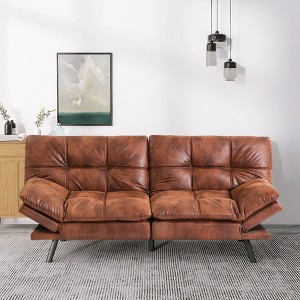 Vipbear 71" Futon Convertible Memory Foam Sofa Bed, Modern Loveseat for Living Room, Adjustable Armrests Backrest Sofabed, Faux Leather - Black - 1 of 4