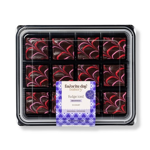 Valentine's Fudge Iced Brownies with Pink & Red Drizzle - 16oz/12ct - Favorite Day™ - image 1 of 3