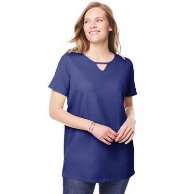 Woman Within Plus Size Perfect Short-Sleeve Keyhole Tee