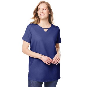 Woman Within Plus Size Perfect Short-Sleeve Keyhole Tee - 1 of 4