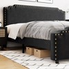 Platform Bed Frame, with Rivet Decor Headboard, Velvet Upholstered Bed Frame with Strong Wood Slat Support, No Box Spring Needed - 4 of 4