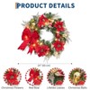 24" Christmas Wreath for Front Door,  Artificial Holiday Wreath with Red Flowers, Ribbon, Berries & Ornaments - 3 of 4