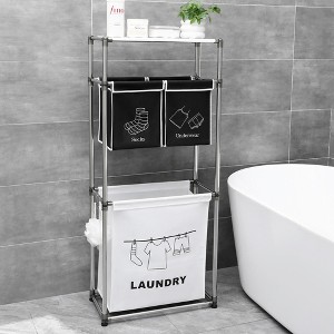 Vynxaria 53.5"H Laundry Hamper Sorter 3 Pull-Out Oxford Bags (100L), Waterproof MDF and Iron Frame, 4 Wheels (2 Lockable) - 1 of 4