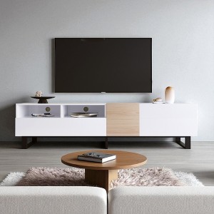 Modern TV Stand for 80'' TV with Double Storage Space, Entertainment Center with Drop Down Doors for Living Room Bedroom - 1 of 4