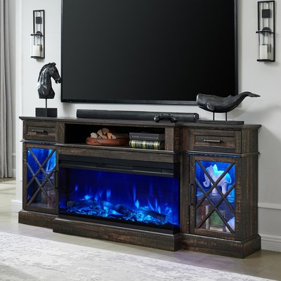 Fireplace TV Stand for TVs Up to 80'', Farmhouse Entertainment Center with 36" Electric Fireplace & Glass Door Storage Cabinet