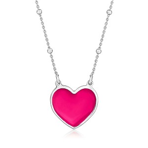 Ross-Simons Italian Pink Enamel Heart Necklace in Sterling Silver Size 18 - 1 of 3