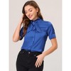 Allegra K Women's Work Tie Neck Short Sleeve Satin Elegant Button Down Shirt - 2 of 4