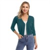 Clearlove Women's Cropped Bolero Cardigan – 3/4 Sleeve V-Neck Basic Classic Casual Button Down Knit Soft Sweater Top - 4 of 4