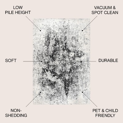 Ivory and Charcoal Abstract Synthetic Area Rug