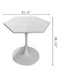 FONTOI 31.50" Hexagonal End Table with Metal Pedestal, Side Table with Marble Pattern Table Top for Living Room Bedroom Small Space, White, - 3 of 4