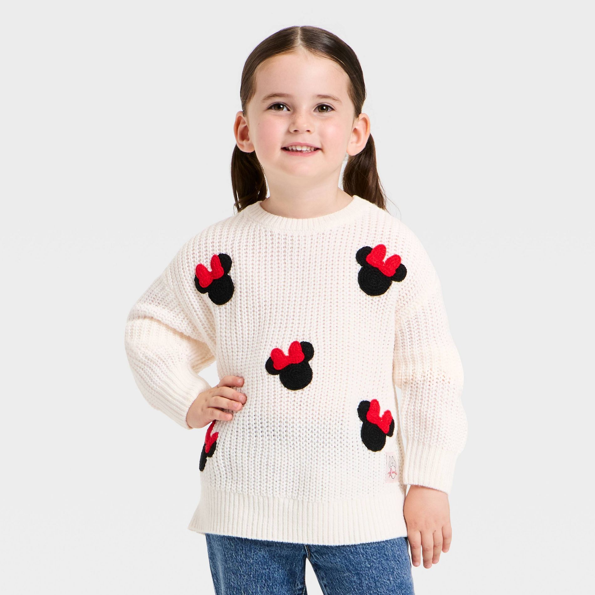 Toddler Girls' Disney Minnie Mouse Chunky Knit Sweater - Off-White