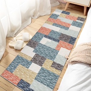 Modern Area Rugs Geometric Living Room Rug Soft Checkered Rugs Non Slip Low Pile Washable Rugs for Bedroom - 1 of 4