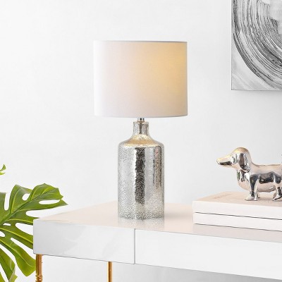 Contemporary Silver and White Glass Table Lamp, 19" Height