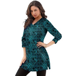 Roaman's Women's Plus Size Ultimate Long Sleeve V Neck Tunic - 1 of 4