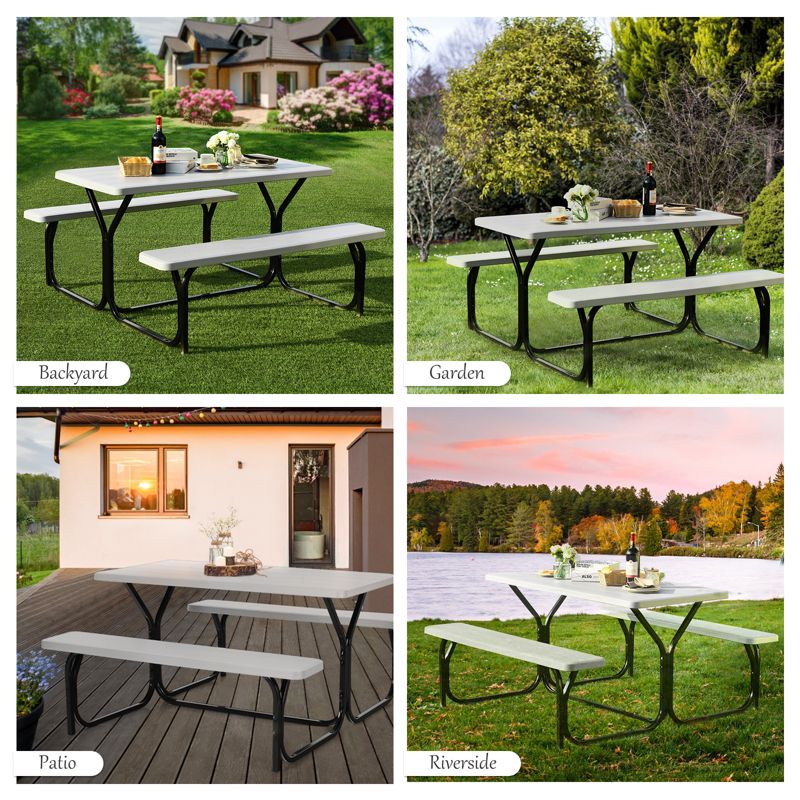 Costway Picnic Table Bench Set Outdoor Backyard Patio Garden Party Dining All Weather White, 5 of 11