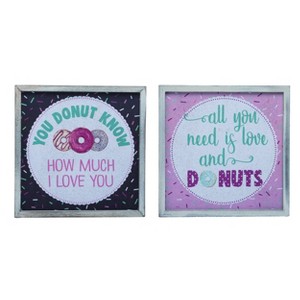 Transpac MDF Donut Love Block Set of 2 Valentines Home Decorations - 1 of 1