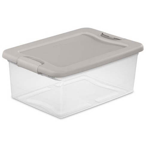 Sterilite 15 Qt Latching Storage Box, Stackable Bin with Latch Lid, Plastic  Container to Organize Clothes in Closet, Clear with Blue Lid, 24-Pack