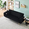 TiramisuBest The straight-row white corduroy sofa with throw pillows, featuring a minimalist style, is suitable for the living room and study,Pink - 3 of 4