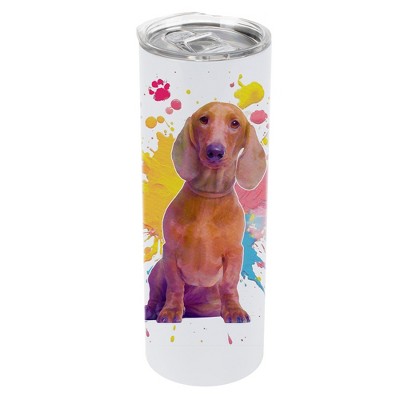 100 North 20 Ounce Stainless Steel On the Go Travel Tumbler With Push Top Lid, Dachshund Dog Paint Splatter