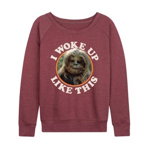 Women's - Star Wars - I Woke Up Like This Chewie Lightweight French Terry Wide Neck Long Sleeve Shirt - 1 of 4