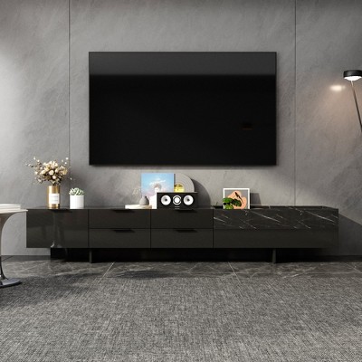 FUFU&GAGA Black TV Cabinet: Silent Sliding Rails, Spacious Storage, Stylish Design