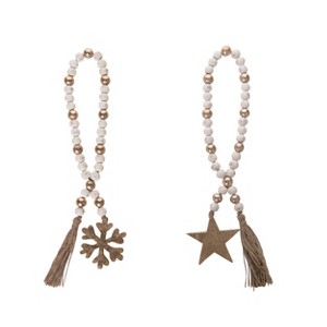 Transpac Wood Star/Snowflake Beaded Garland Set of 2 Christmas Home Decorations - 1 of 1