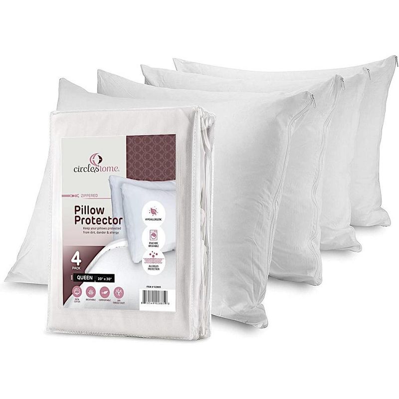 Circles Home 100% Cotton Breathable Pillow Protector with Zipper (4 Pack), 1 of 13
