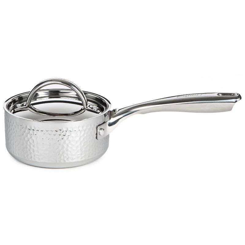 BergHOFF Vintage Tri-Ply Stainless Steel Saucepan With Stainless Steel Lid, Hammered, Silver, 1 of 10