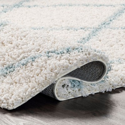 Blue Geometric Shag Oval 4' x 6' Area Rug