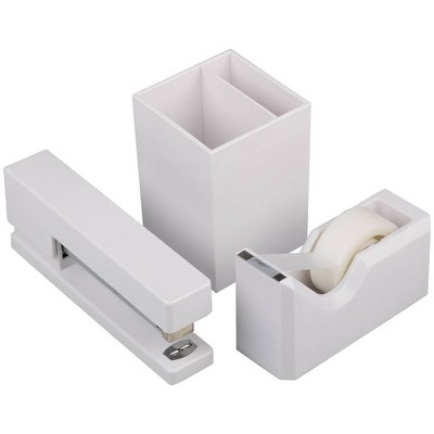 JAM Paper Stapler, Tape Dispenser & Pen Holder Desk Set White