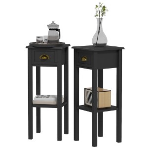 2-Tier Side Tables Set of 2 with Drawer and Shelf, 2 Pieces End Tables for Living Room and Hallway - 1 of 4