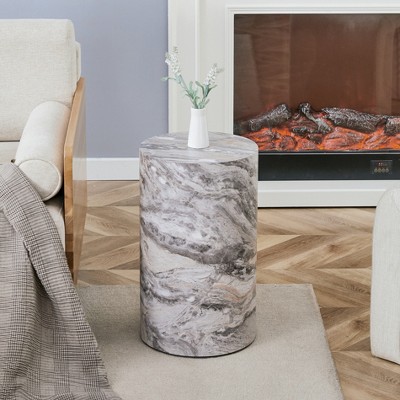 Infurnic Coffee Tables Gray Marble Textured Cylinder Coffee Table with Stone Finish for Living Room, Gray, 27.5"*27.5"*12"