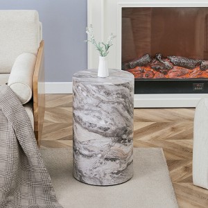 Infurnic Coffee Tables Gray Marble Textured Cylinder Coffee Table with Stone Finish for Living Room, Gray, 27.5"*27.5"*12" - 1 of 4