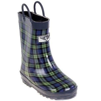Forever Young Kid's Rubber Pull Up Plaid Print Rainboots