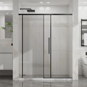 60"x72" Semi-Frameless Sliding Shower Door, 1/4"(6mm) Clear Tempered Glass with Easy-Clean Coating, Stainless Steel Hardware, Matte Black Finish - 1 of 4