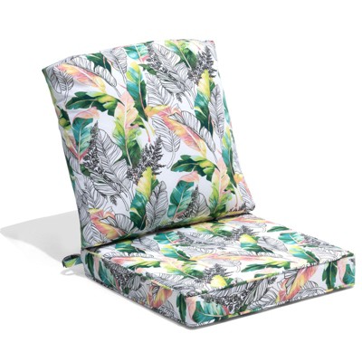Patio Chair Cushions Waterproof for Outdoor Furniture with Removable Cover Deep Seat & Back Cushion Tropical plants