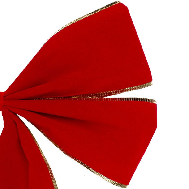 Northlight 12" x 28" Red 4-Loop Velveteen Christmas Bow with Gold Trim, 3 of 4