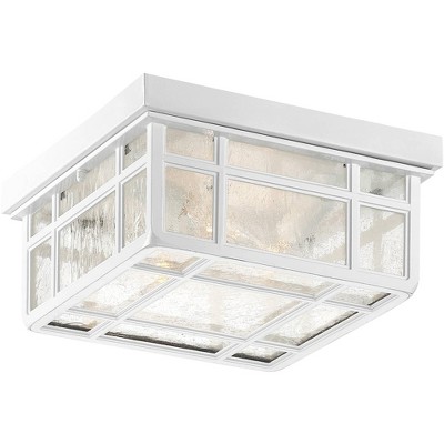 Kathy Ireland Art Deco Flush Mount Outdoor Ceiling Light White 5 1/2" Frosted Seeded Glass Panels for Exterior House Porch Patio Outside Deck