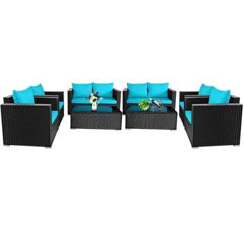 Tangkula 8PCS Rattan Patio Conversation Set Outdoor Furniture Set w/ Cushions