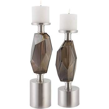 Uttermost Ore Nickel Silver Glass Pillar Candle Holders Set of 2