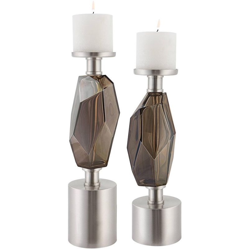 Uttermost Ore Nickel Silver Glass Pillar Candle Holders Set of 2, 1 of 2