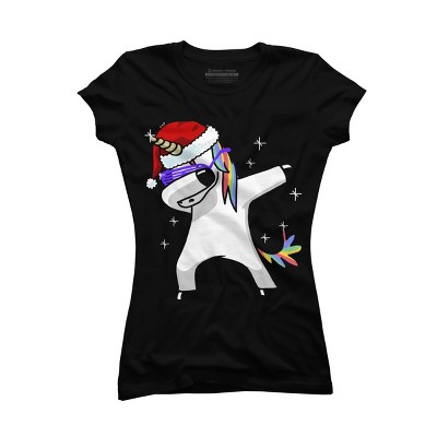 Junior's Design By Humans Dabbing Unicorn Shirt Hip Hop Dab Santa Hat Christmas Shirt V By vomaria T-Shirt