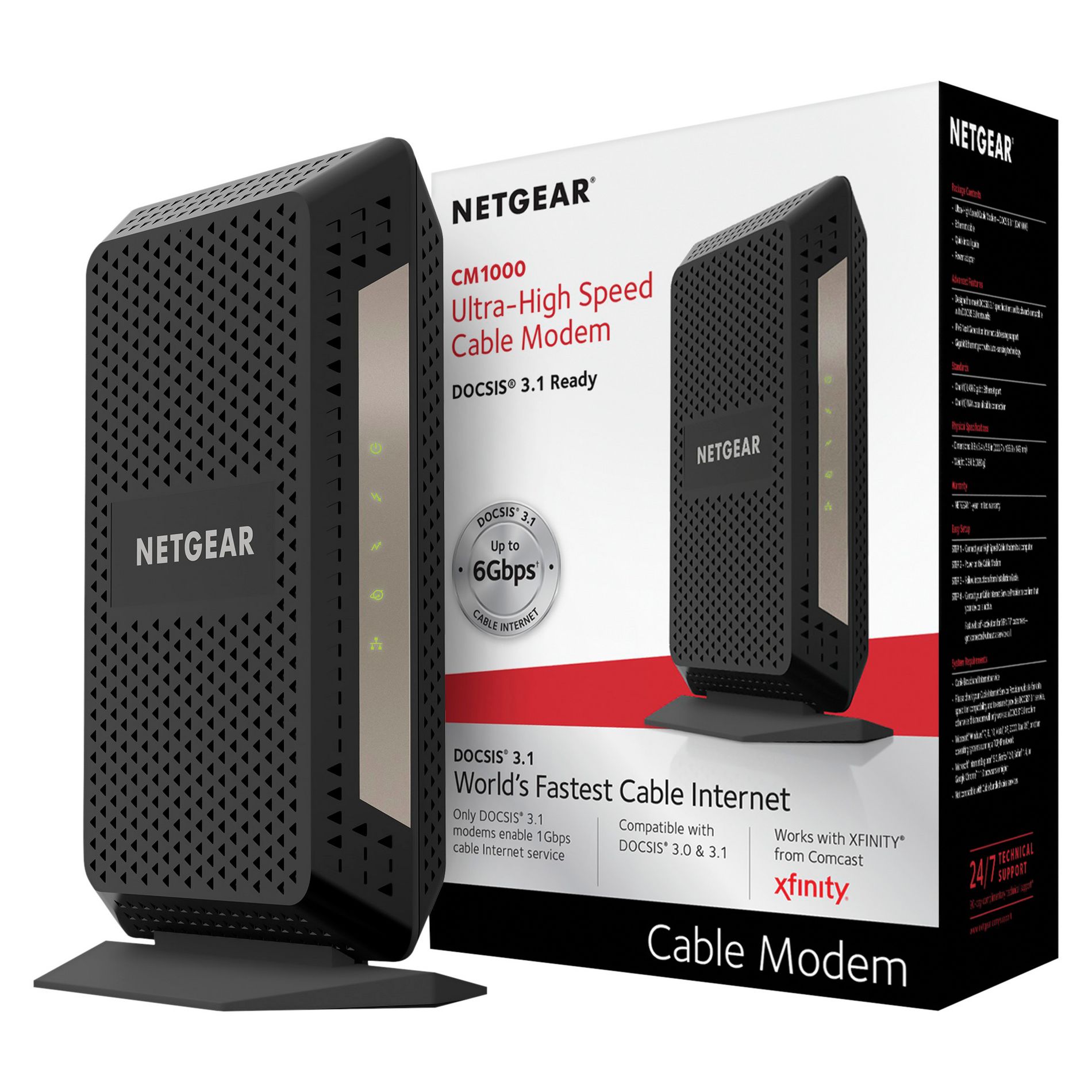 Netgear Cable Modem - Black (CM1000-100NAS): Gigabit Ethernet, Cox, Spectrum, Xfinity Compatible