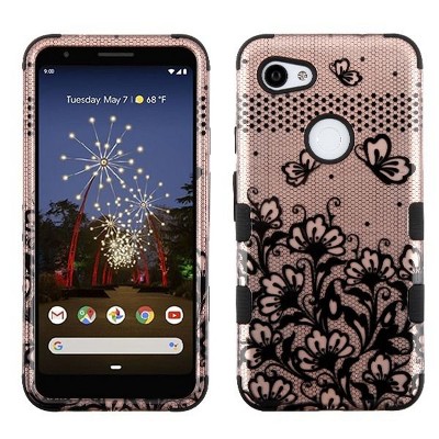 MYBAT Tuff Lace Flower Hard Dual Layer Plastic TPU Cover Case For Google Pixel 3A - Rose Gold