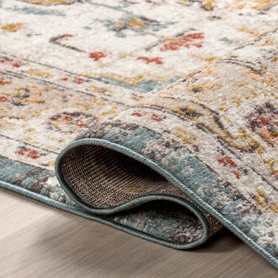 Beige Medallion Rectangular Easy Care Synthetic Rug